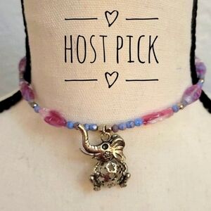 HANDMADE Cute Elephant Pendant Czech Glass Beaded Necklace Host Pick